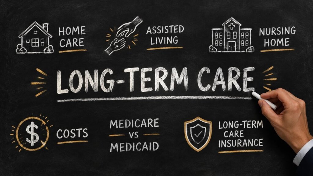 Long-term care choices: home care, assisted living, nursing home care, costs, Medicare, and Medicaid